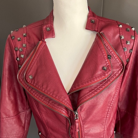Chouyatou Women's Studded Jacket in Red Size M - Picture 2 of 12
